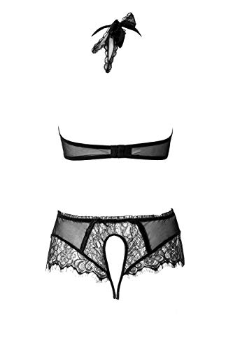 Grey Velvet – Body-Set aus Spitze (Neckholder Body, Grobnetz-Stockings, halblange Handschuhe), schwarz - 4